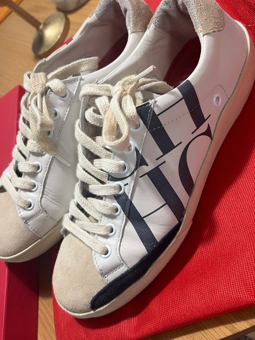 Carolina Herrera White and Beige Logo Low-Top Sneakers - Picture 3 of 10
